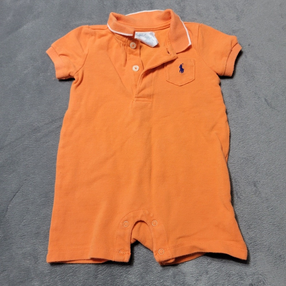 Ralph Lauren Outfit Baby Boy 9 Month Orange Short One Piece Pocket Logo Collared
